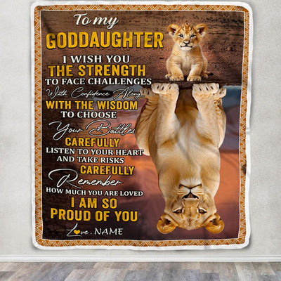 Personalized To My Goddaughter Blanket From Godmother I Wish You The Strength Lion Goddaughter Birthday Gifts Graduation Christmas Customized Fleece Blanket | teecentury