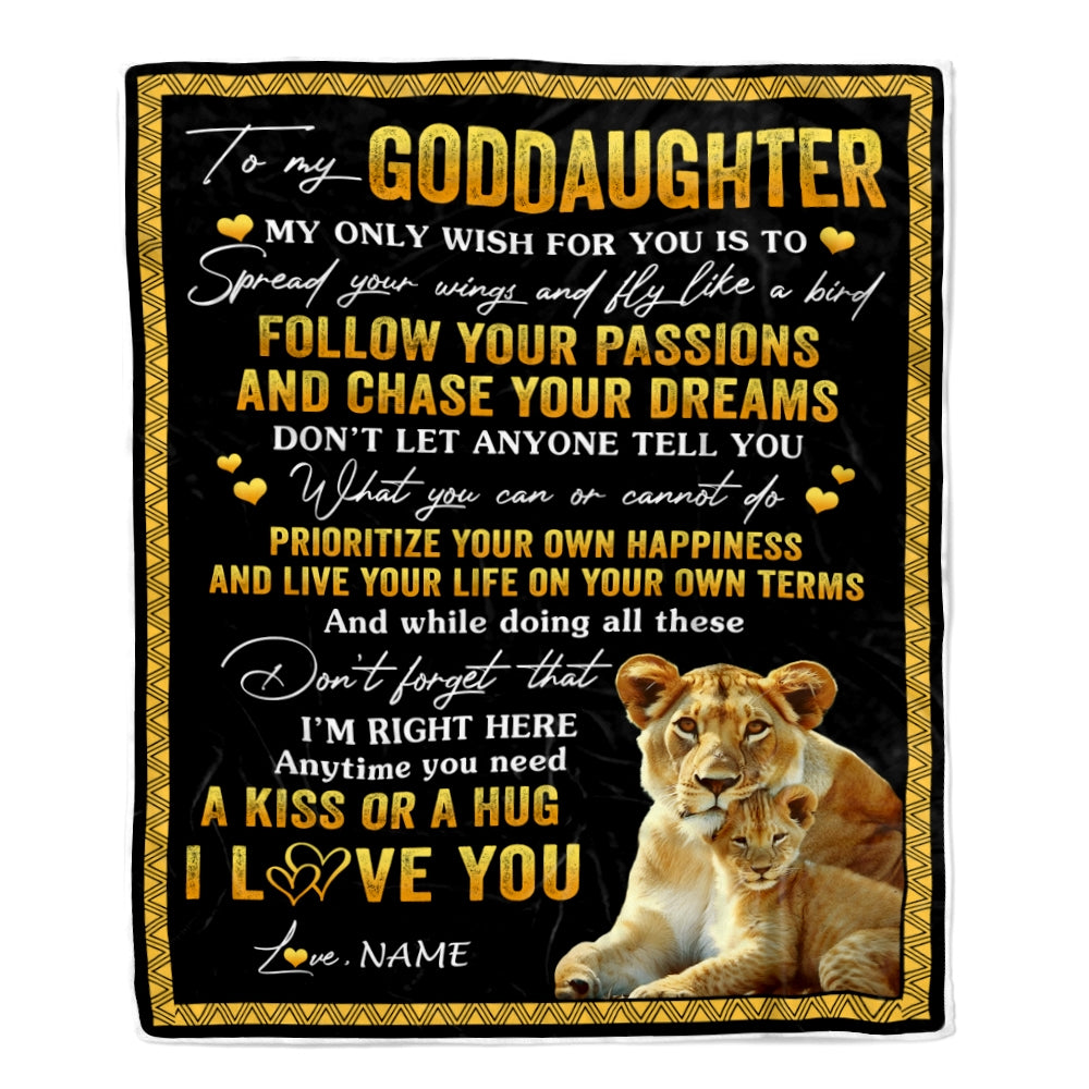 Personalized To My Goddaughter Blanket From Godmother Lion My Only Wish For You Goddaughter Birthday Christmas Customized Bed Fleece Throw Blanket | teecentury