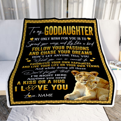 Personalized To My Goddaughter Blanket From Godmother Lion My Only Wish For You Goddaughter Birthday Christmas Customized Bed Fleece Throw Blanket | teecentury