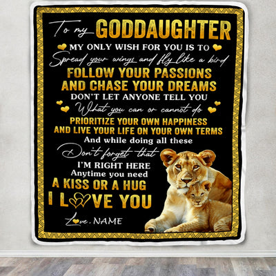 Personalized To My Goddaughter Blanket From Godmother Lion My Only Wish For You Goddaughter Birthday Christmas Customized Bed Fleece Throw Blanket | teecentury