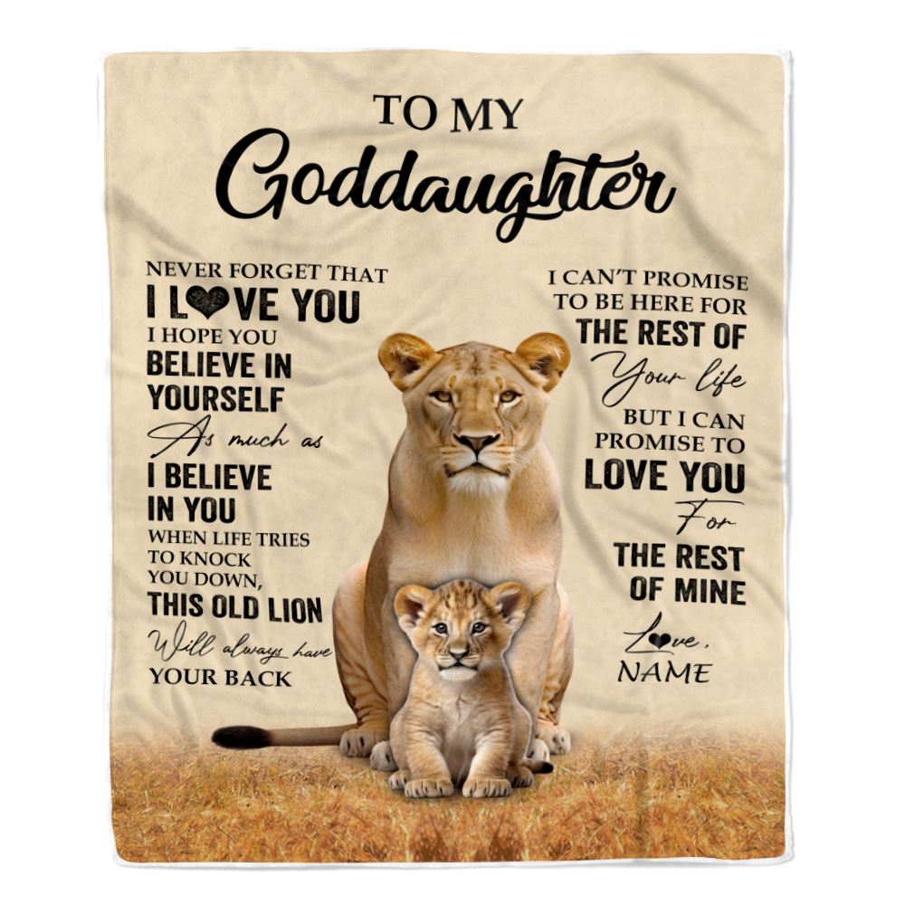 Personalized To My Goddaughter Blanket From Godmother Lion Never Forget That I Love You Goddaughter Birthday Gifts Graduation Christmas Customized Fleece Throw Blanket | teecentury