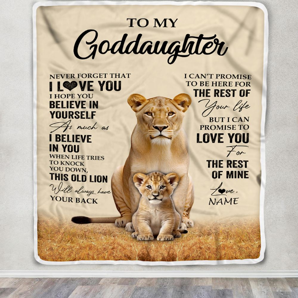 Personalized To My Goddaughter Blanket From Godmother Lion Never Forget That I Love You Goddaughter Birthday Gifts Graduation Christmas Customized Fleece Throw Blanket | teecentury