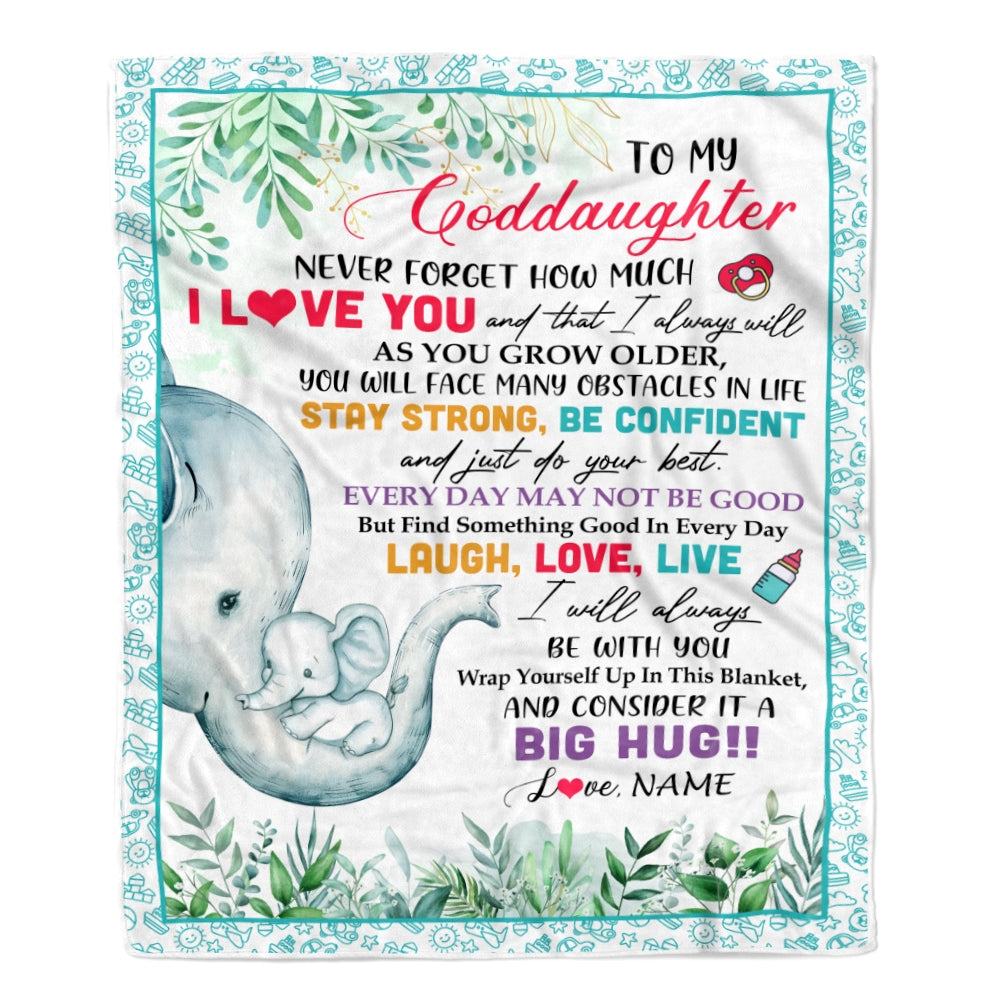 Personalized To My Goddaughter Blanket From Godmother Never Forget I Love You Elephant Baby Girl Goddaughter Birthday Christmas Customized Fleece Blanket | teecentury