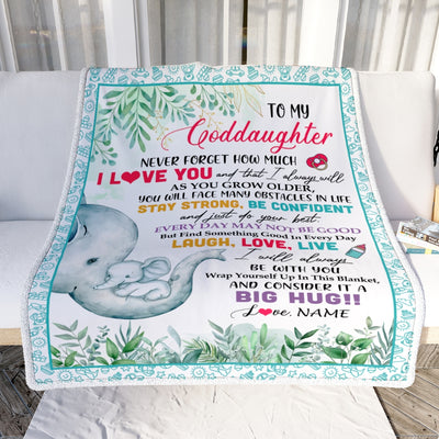 Personalized To My Goddaughter Blanket From Godmother Never Forget I Love You Elephant Baby Girl Goddaughter Birthday Christmas Customized Fleece Blanket | teecentury