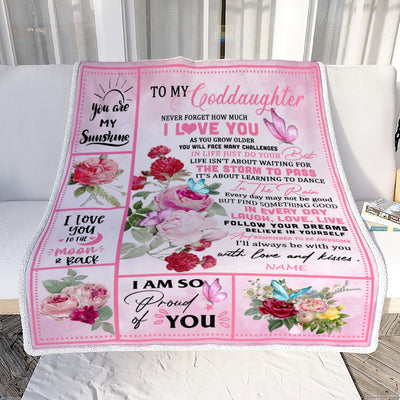 Personalized To My Goddaughter Blanket From Godmother Never Forget I Love You Pink Butterfly Goddaughter Birthday Christmas Customized Fleece Throw Blanket | teecentury
