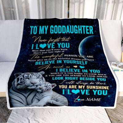 Personalized To My Goddaughter Blanket From Godmother Never Forget I Love You White Tiger Goddaughter Birthday Graduation Christmas Customized Fleece Blanket | teecentury