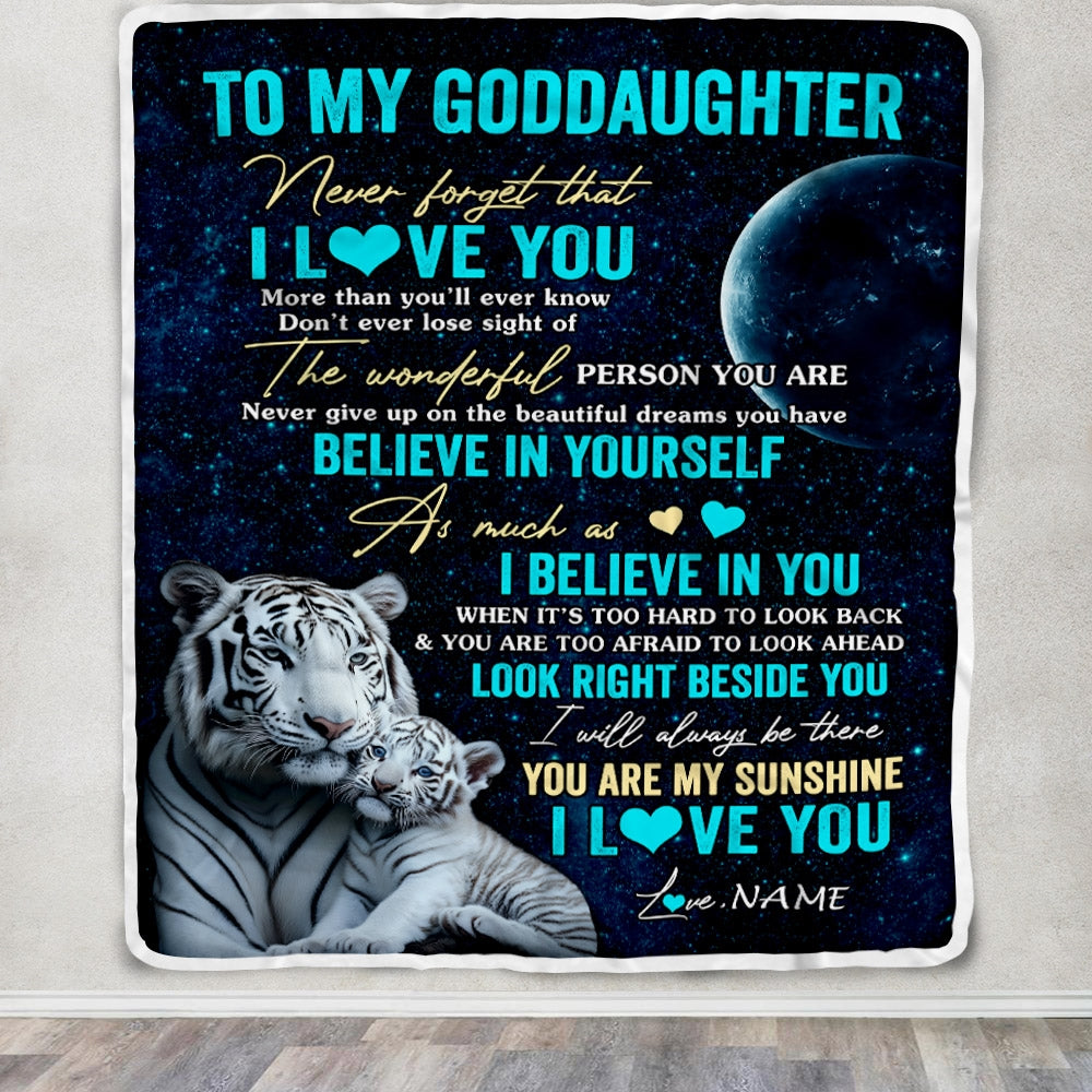 Personalized To My Goddaughter Blanket From Godmother Never Forget I Love You White Tiger Goddaughter Birthday Graduation Christmas Customized Fleece Blanket | teecentury
