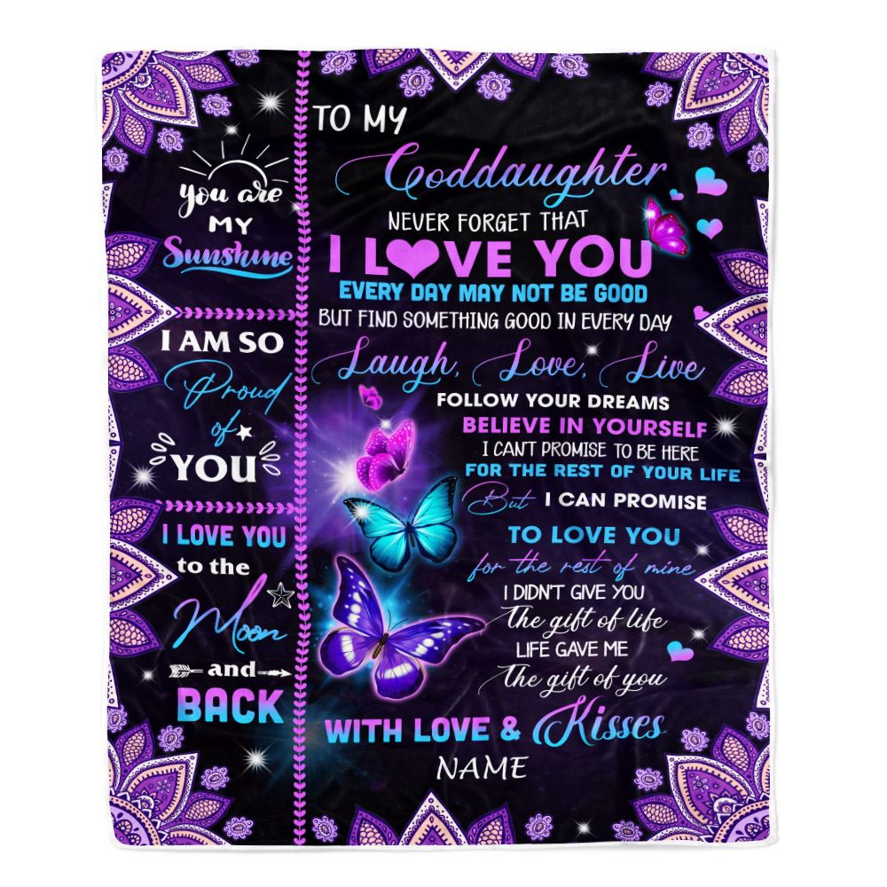 Personalized To My Goddaughter Blanket From Godmother Never Forget That I Love You Butterfly Goddaughter Birthday Christmas Customized Fleece Throw Blanket | teecentury