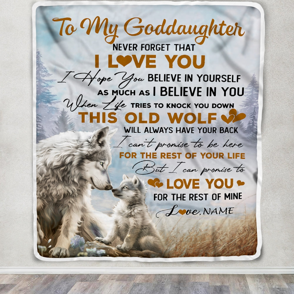Personalized To My Goddaughter Blanket From Godmother Never Forget That I Love You Wolf Goddaughter Birthday Christmas Customized Bed Fleece Throw Blanket | teecentury