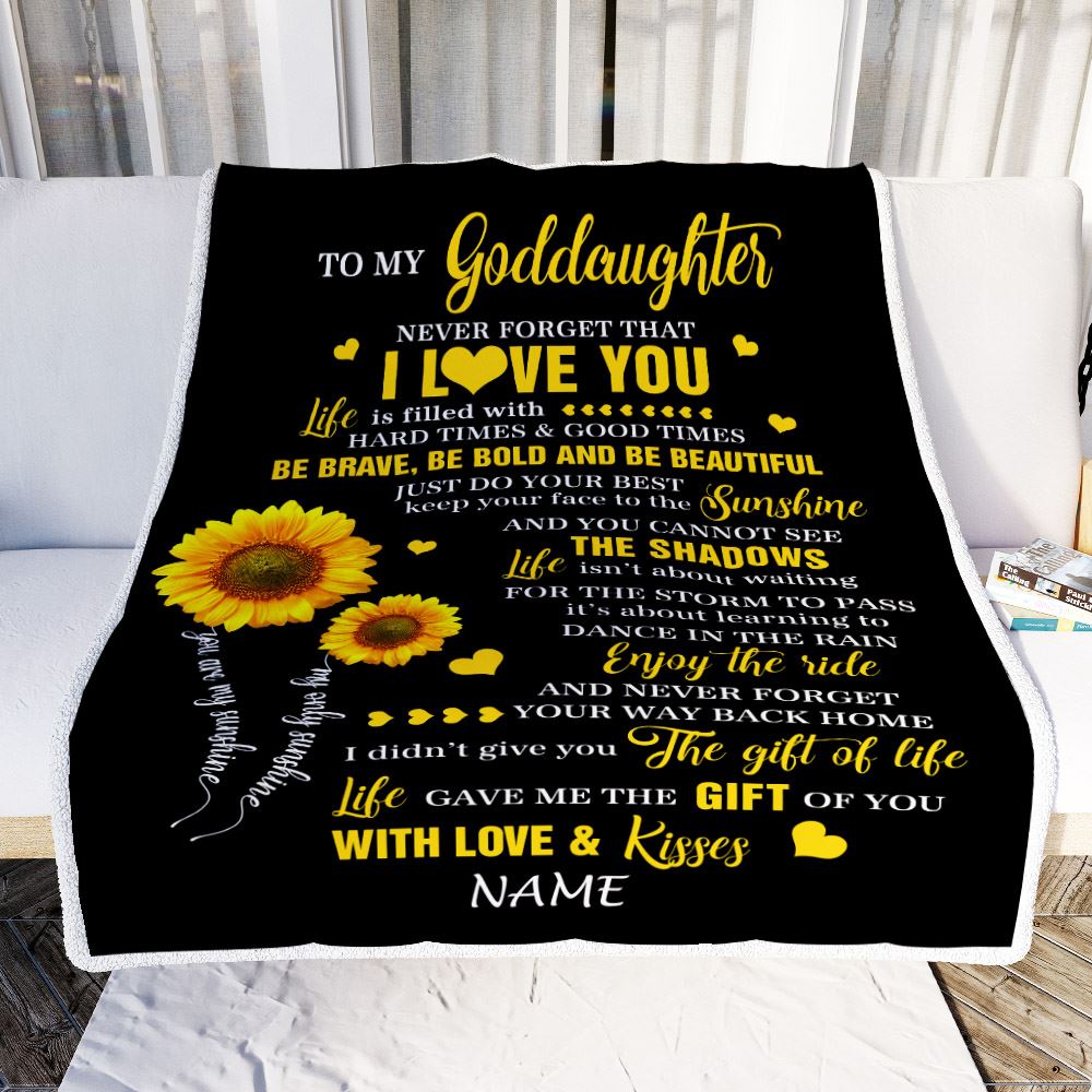 Personalized To My Goddaughter Blanket From Godmother Sunflower Never Forget I Love You Birthday Celebrating Graduation Gift Christmas Fleece Blanket | teecentury