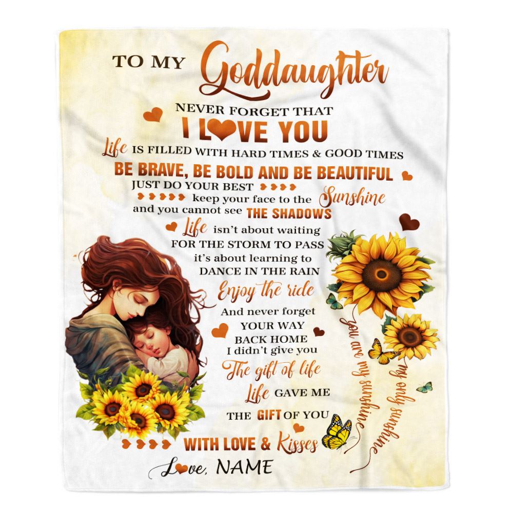 Personalized To My Goddaughter Blanket From Godmother Sunflower Never Forget That I Love You Goddaughter Gift Birthday Christmas Customized Fleece Blanket | teecentury