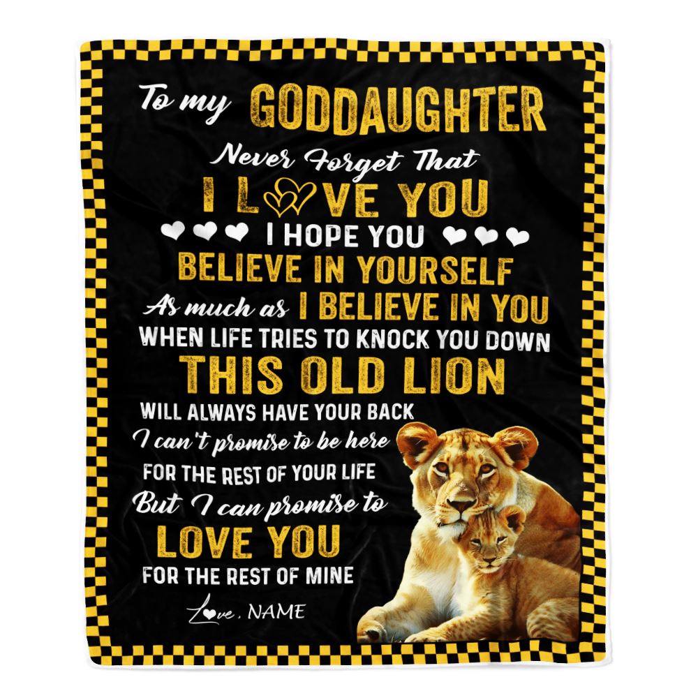 Personalized To My Goddaughter Blanket From Godmother This Old Lion Love You Goddaughter Birthday Graduation Christmas Customized Bed Fleece Blanket | teecentury