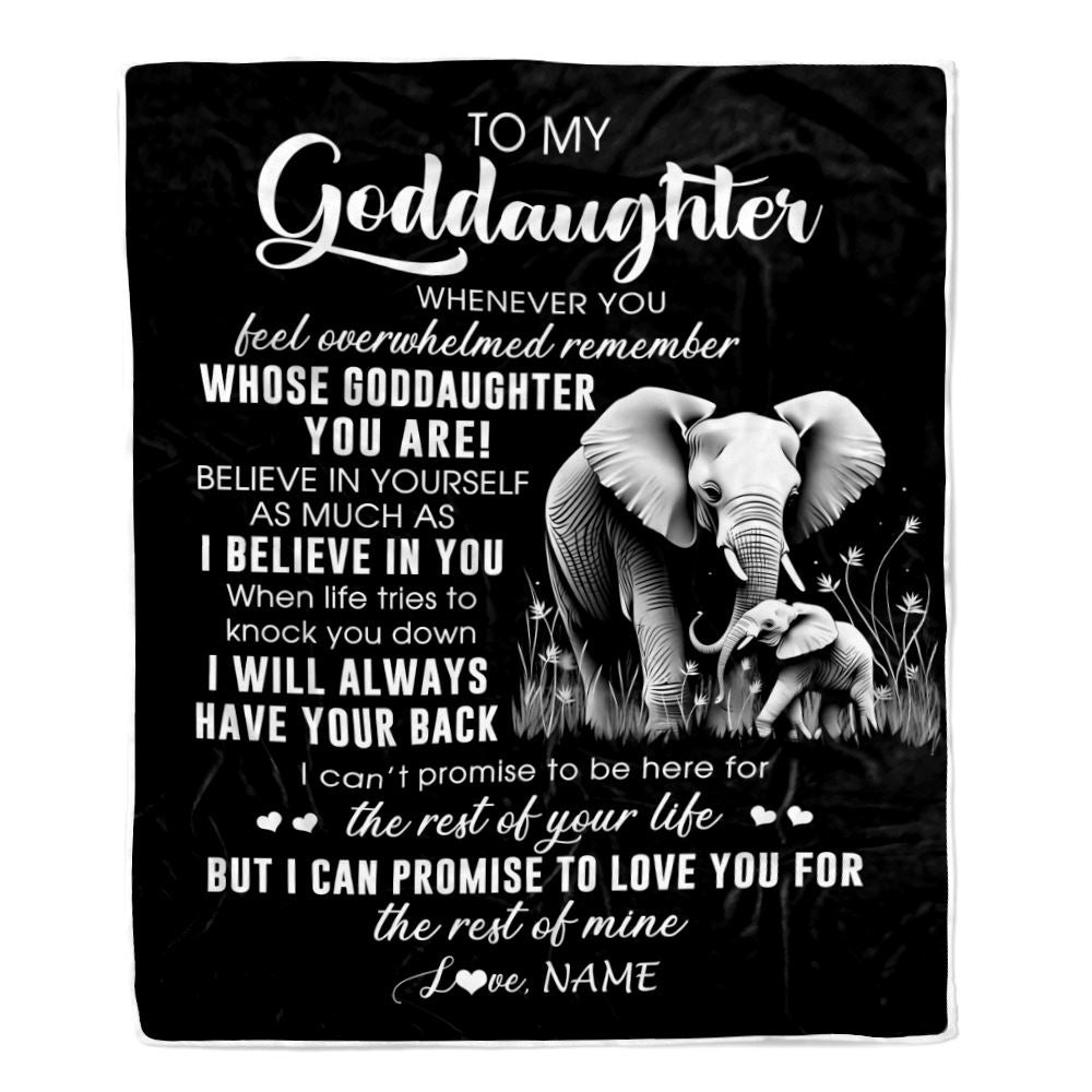 Personalized To My Goddaughter Blanket From Godmother Uncle Whenever You Feel Elephant Goddaughter Birthday Gifts Christmas Customized Fleece Throw Blanket | teecentury