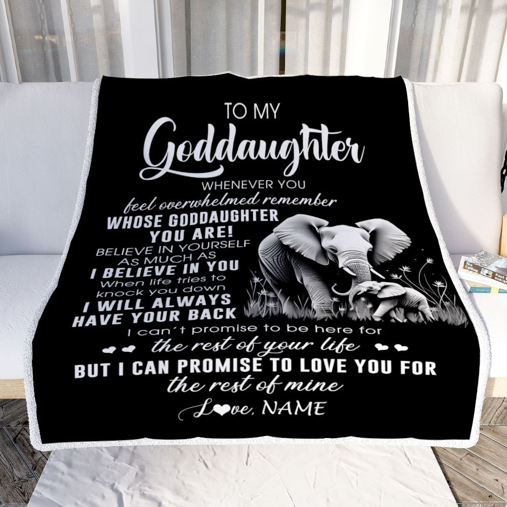 Personalized To My Goddaughter Blanket From Godmother Uncle Whenever You Feel Elephant Goddaughter Birthday Gifts Christmas Customized Fleece Throw Blanket | teecentury