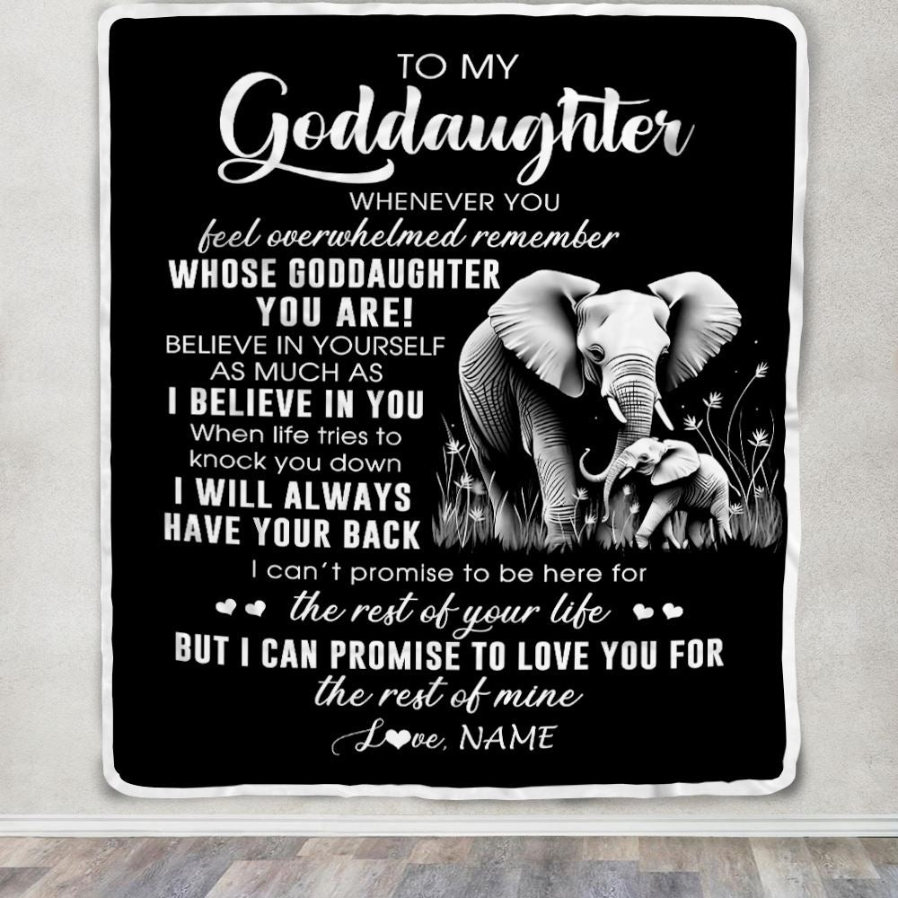 Personalized To My Goddaughter Blanket From Godmother Uncle Whenever You Feel Elephant Goddaughter Birthday Gifts Christmas Customized Fleece Throw Blanket | teecentury