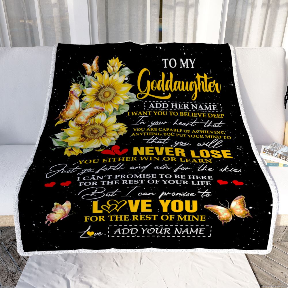 Personalized To My Goddaughter Blanket From Godmother Uncle You Will Never Lose Sunflower Goddaughter Birthday Gifts Christmas Customized Fleece Throw Blanket | teecentury