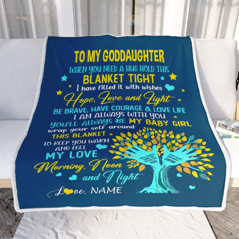 Personalized To My Goddaughter Blanket From Godmother When You Need A Hug Baby Girl Goddaughter Birthday Graduation Christmas Customized Fleece Blanket | teecentury