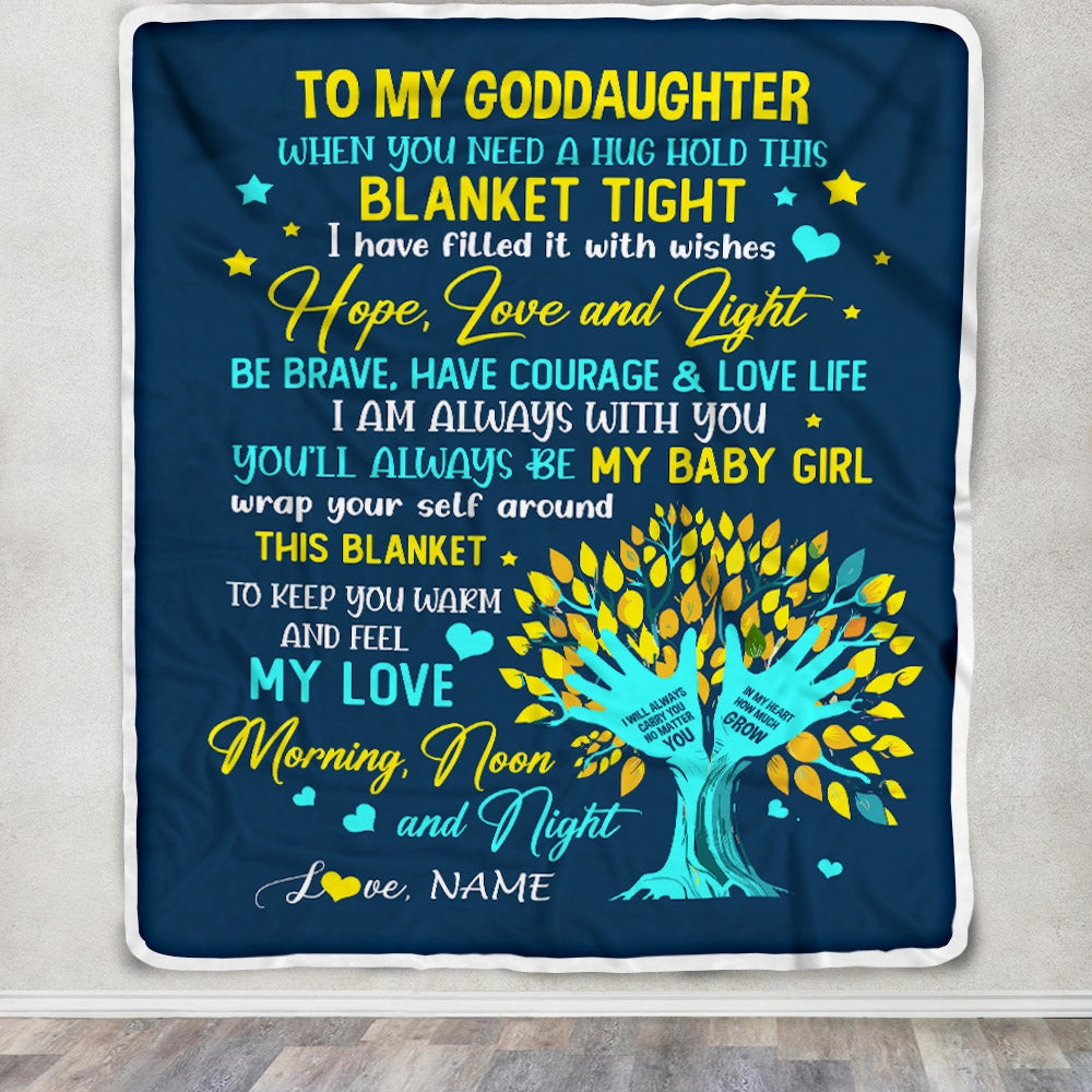 Personalized To My Goddaughter Blanket From Godmother When You Need A Hug Baby Girl Goddaughter Birthday Graduation Christmas Customized Fleece Blanket | teecentury