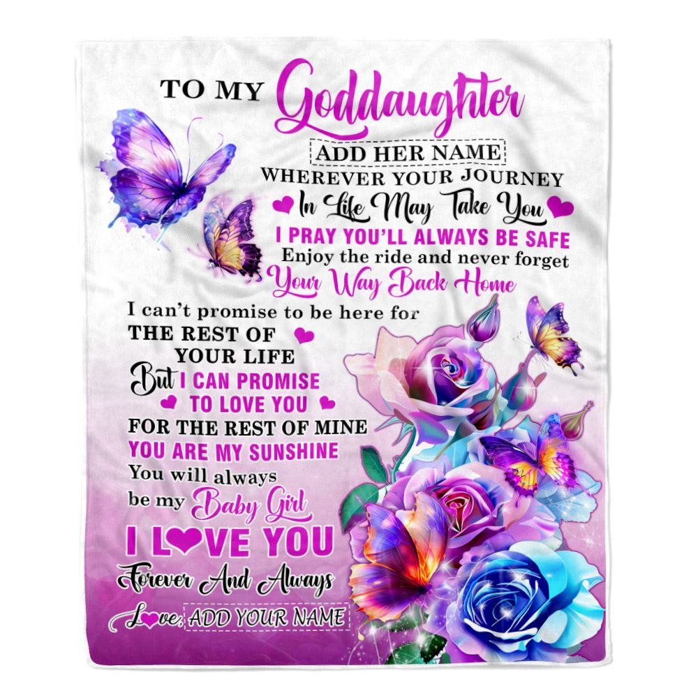 Personalized To My Goddaughter Blanket From Godmother Wherever Your Journey In Life Butterfly Goddaughter Birthday Gifts Christmas Customized Fleece Blanket | teecentury