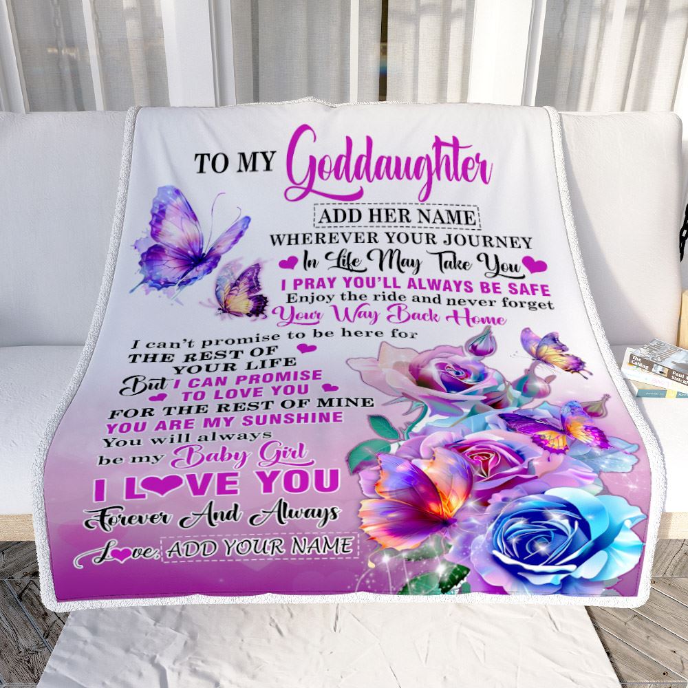 Personalized To My Goddaughter Blanket From Godmother Wherever Your Journey In Life Butterfly Goddaughter Birthday Gifts Christmas Customized Fleece Blanket | teecentury