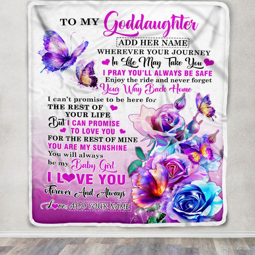Personalized To My Goddaughter Blanket From Godmother Wherever Your Journey In Life Butterfly Goddaughter Birthday Gifts Christmas Customized Fleece Blanket | teecentury