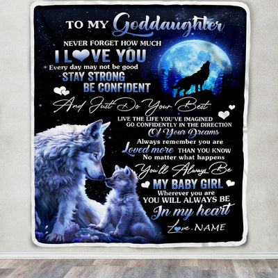 Personalized To My Goddaughter Blanket From Godmother Wolf Never Forget How Much I Love You Goddaughter Birthday Christmas Customized Bed Fleece Blanket | teecentury