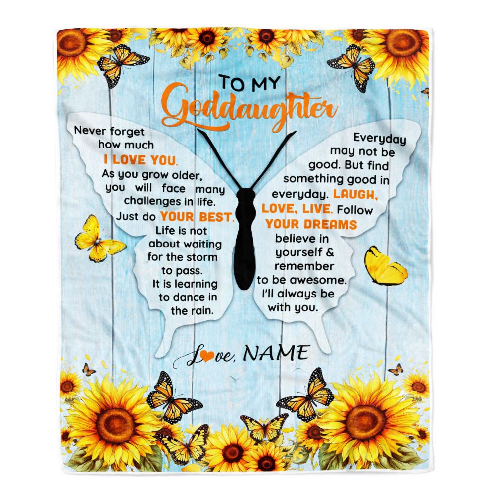 Personalized To My Goddaughter Blanket From Godmother Wood I Love You Butterfly Birthday Gifts Goddaughter Graduation Christmas Customized Fleece Blanket | teecentury