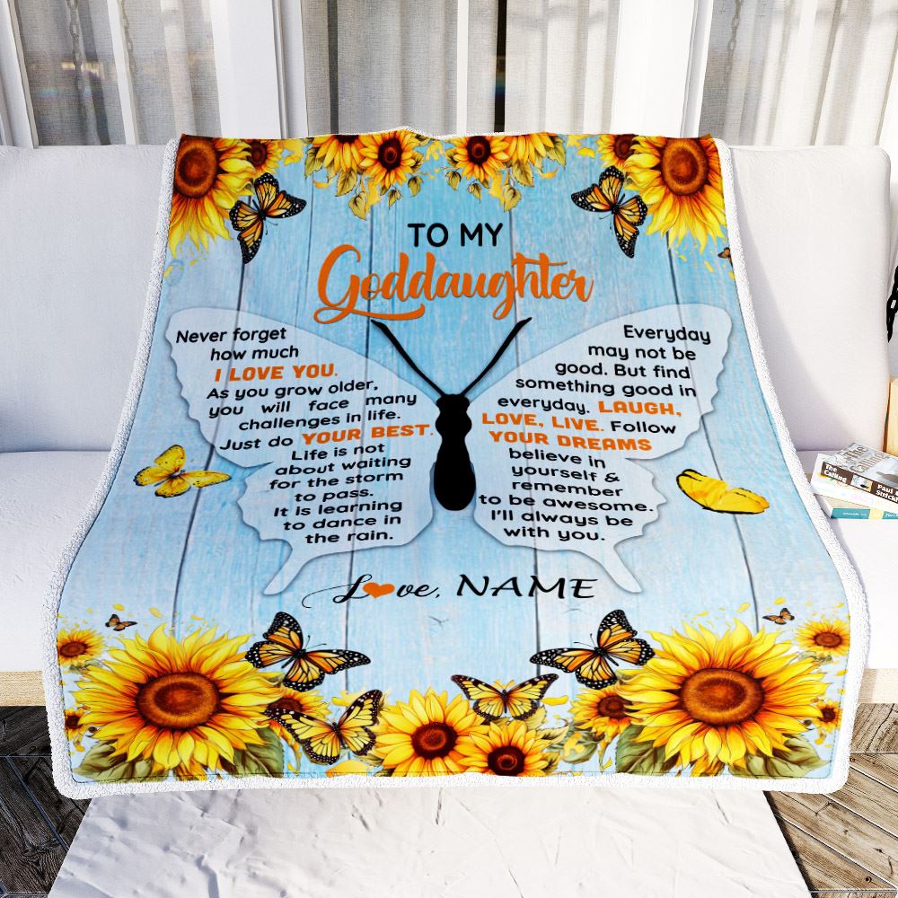 Personalized To My Goddaughter Blanket From Godmother Wood I Love You Butterfly Birthday Gifts Goddaughter Graduation Christmas Customized Fleece Blanket | teecentury