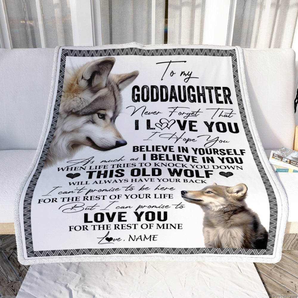 Personalized To My Goddaughter Blanket From Uncle Aunt Auntie This Old Wolf Love You Goddaughter Birthday Gifts Graduation Christmas Customized Fleece Blanket | teecentury