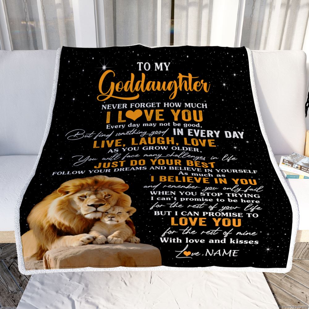 Personalized To My Goddaughter Blanket From Uncle Live Laugh Love Lion Goddaughter Birthday Gifts Positive Graduation Christmas Customized Fleece Blanket | teecentury