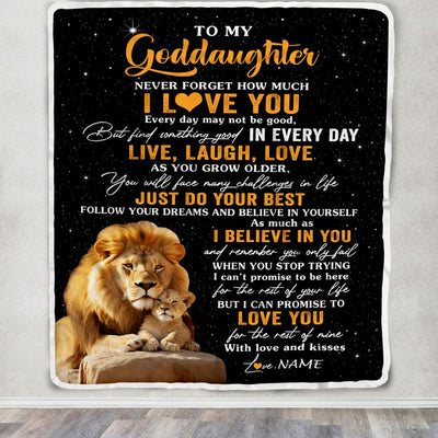 Personalized To My Goddaughter Blanket From Uncle Live Laugh Love Lion Goddaughter Birthday Gifts Positive Graduation Christmas Customized Fleece Blanket | teecentury