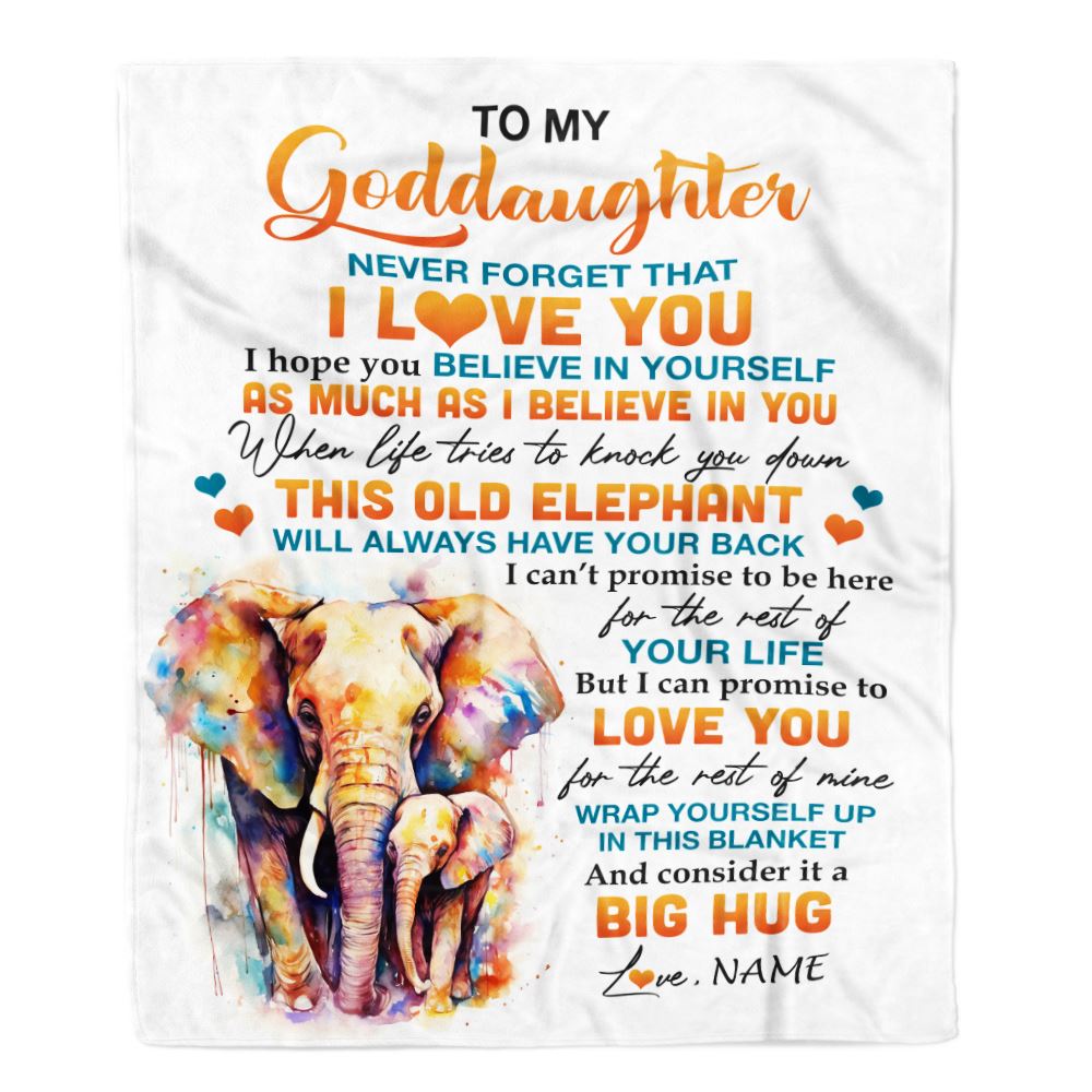 Personalized To My Goddaughter Blanket Gift From Godmother Aunt This Old Elephant Love You Goddaughter Birthday Graduation Christmas Customized Fleece Blanket | teecentury