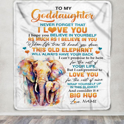 Personalized To My Goddaughter Blanket Gift From Godmother Aunt This Old Elephant Love You Goddaughter Birthday Graduation Christmas Customized Fleece Blanket | teecentury