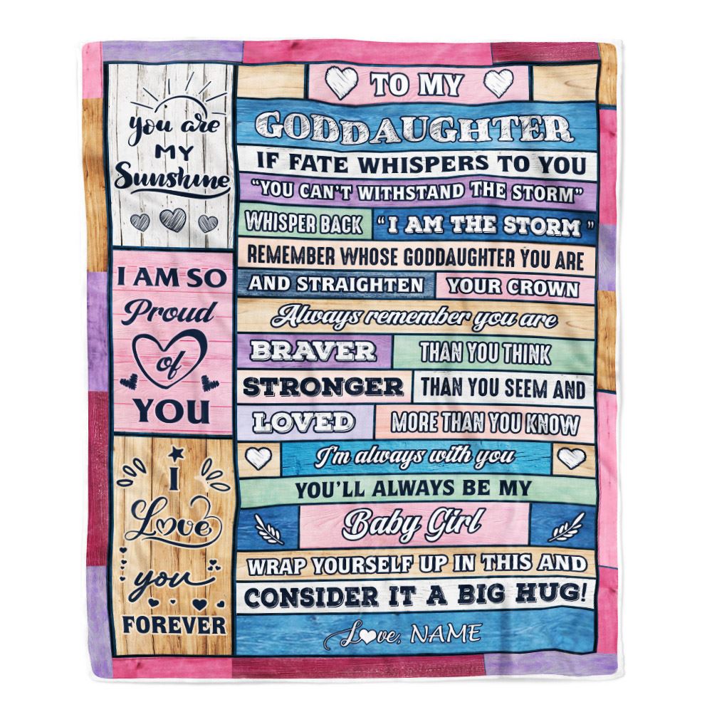Personalized To My Goddaughter Blanket Gift From Godmother Wood I Am The Storm Baby Girl Goddaughter Birthday Graduation Christmas Customized Fleece Blanket | teecentury