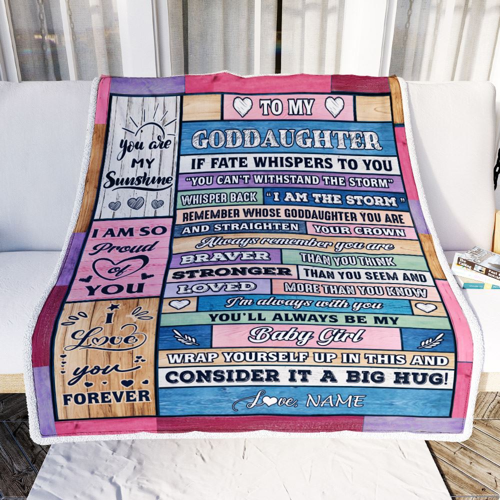 Personalized To My Goddaughter Blanket Gift From Godmother Wood I Am The Storm Baby Girl Goddaughter Birthday Graduation Christmas Customized Fleece Blanket | teecentury