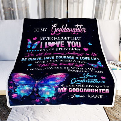 Personalized To My Goddaughter Blanket Never Forget I Love You Butterfly Birthday Gifts For Goddaughter Graduation Christmas Customized Fleece Blanket | teecentury