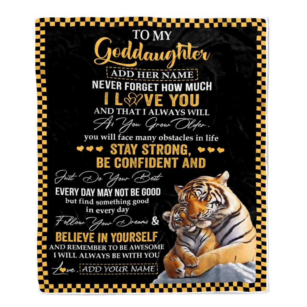 Personalized To My Goddaughter Blanket Tiger I Love You Forever From Godmother Goddaughter Birthday Gifts Christmas Graduation Customized Fleece Blanket | teecentury