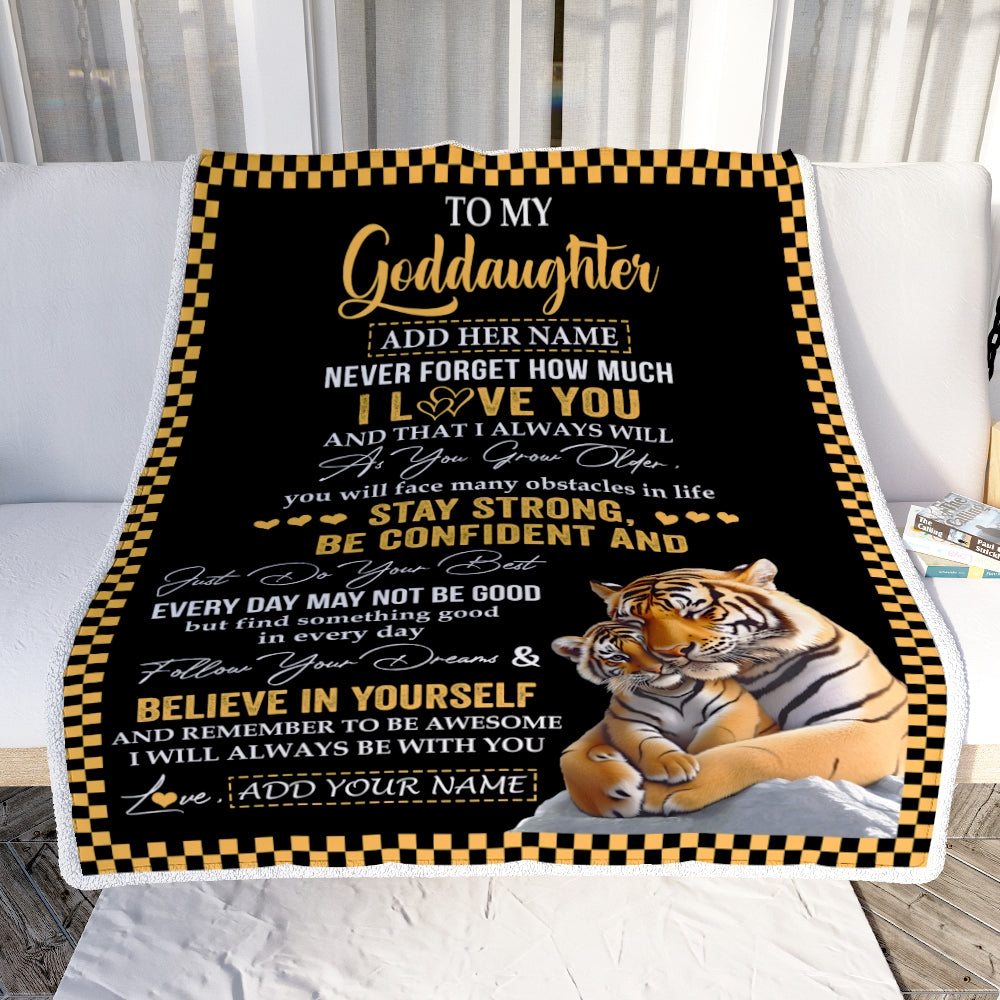 Personalized To My Goddaughter Blanket Tiger I Love You Forever From Godmother Goddaughter Birthday Gifts Christmas Graduation Customized Fleece Blanket | teecentury