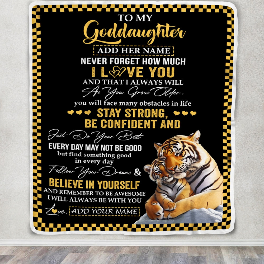 Personalized To My Goddaughter Blanket Tiger I Love You Forever From Godmother Goddaughter Birthday Gifts Christmas Graduation Customized Fleece Blanket | teecentury