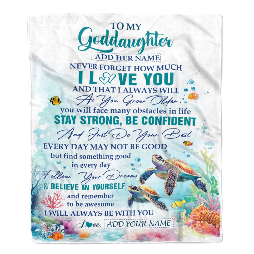 Personalized To My Goddaughter Blanket Turtle I Love You Forever From Godmother Goddaughter Birthday Gifts Christmas Graduation Customized Fleece Blanket | teecentury