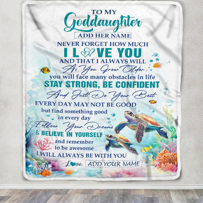 Personalized To My Goddaughter Blanket Turtle I Love You Forever From Godmother Goddaughter Birthday Gifts Christmas Graduation Customized Fleece Blanket | teecentury
