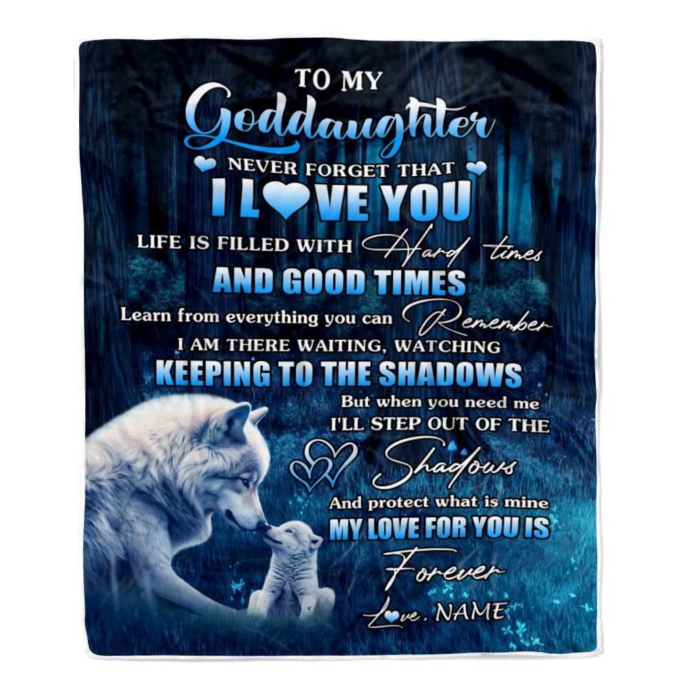 Personalized To My Goddaughter Blanket Wolf Never Forget That I Love You Moon Dark Forest Goddaughter Birthday Gifts Christmas Customized Fleece Blanket | teecentury