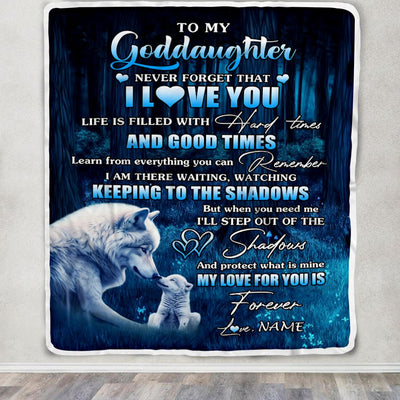 Personalized To My Goddaughter Blanket Wolf Never Forget That I Love You Moon Dark Forest Goddaughter Birthday Gifts Christmas Customized Fleece Blanket | teecentury