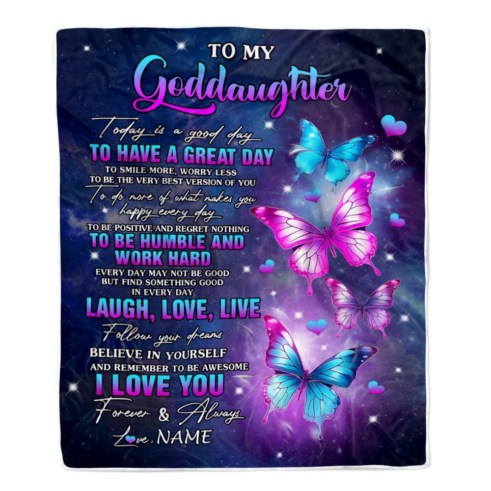 Personalized To My Goddaughter Butterfly Blanket From Godmother Aunt Every Day Laugh Love Live Goddaughter Birthday Gifts Christmas Customized Fleece Blanket | teecentury