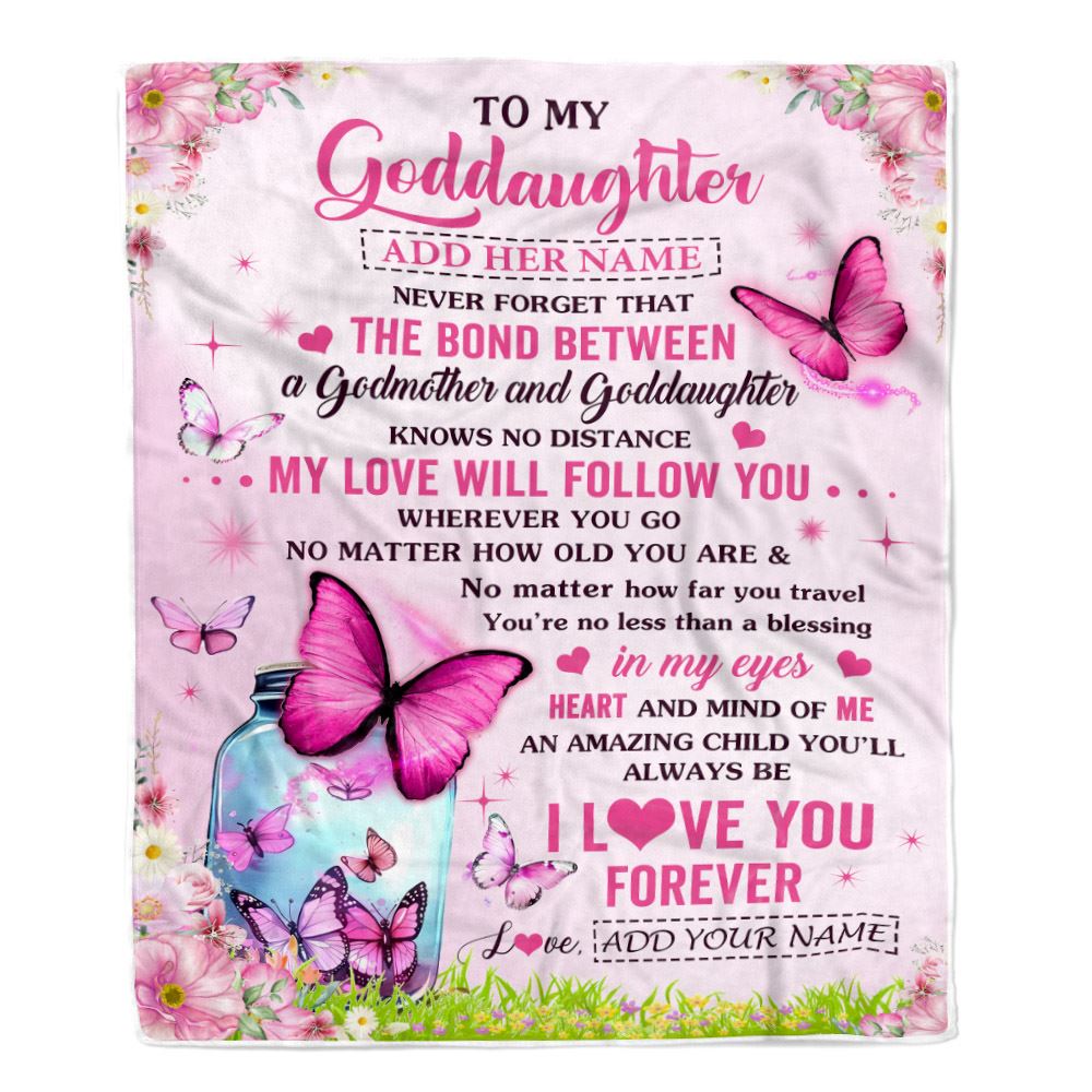 Personalized To My Goddaughter Butterfly Blanket From Godmother The Bond Between Goddaughter Birthday Gifts Graduation Christmas Customized Fleece Blanket | teecentury