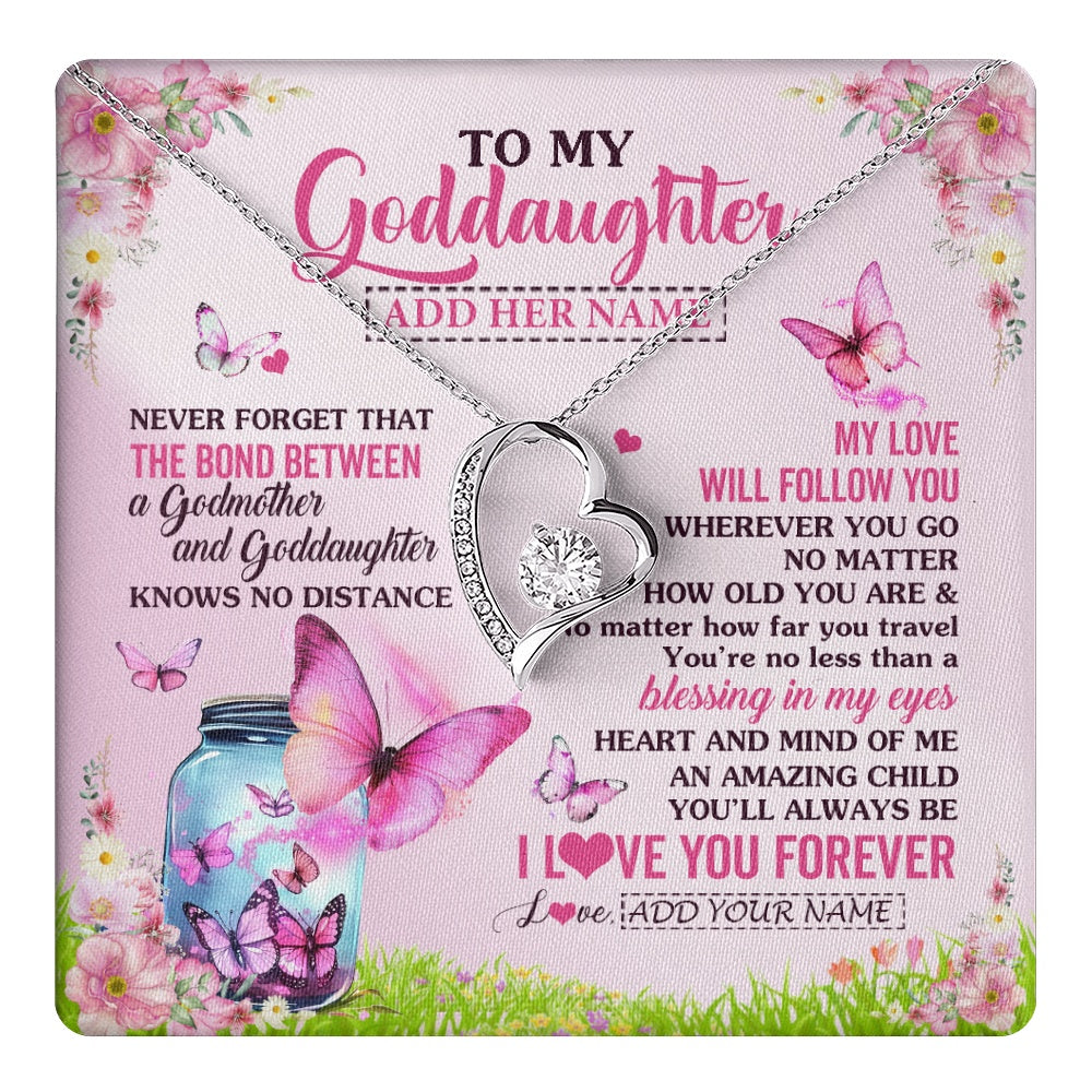 Forever Love Necklace 14K White Gold Finish | 1 | Personalized To My Goddaughter Butterfly Necklace From Godmother The Bond Between Goddaughter Birthday Gifts Graduation Christmas Jewelry Gift Box Message Card | https://teecentury.