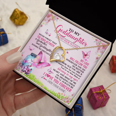 Forever Love Necklace 18K Yellow Gold Finish | 2 | Personalized To My Goddaughter Butterfly Necklace From Godmother The Bond Between Goddaughter Birthday Gifts Graduation Christmas Jewelry Gift Box Message Card | https://teecentury.
