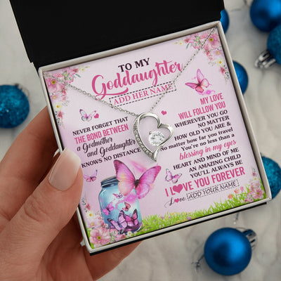 Forever Love Necklace 14K White Gold Finish | 2 | Personalized To My Goddaughter Butterfly Necklace From Godmother The Bond Between Goddaughter Birthday Gifts Graduation Christmas Jewelry Gift Box Message Card | https://teecentury.