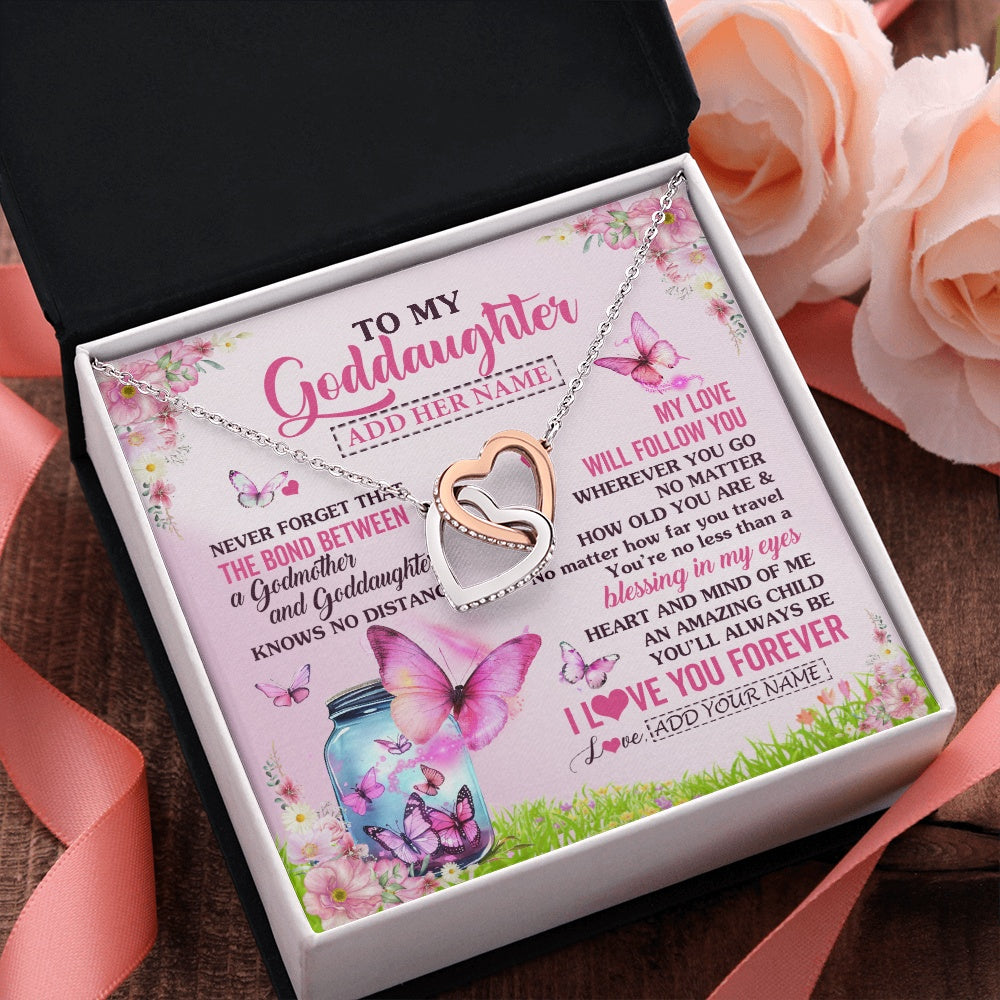 Interlocking Hearts Necklace Stainless Steel & Rose Gold Finish | 2 | Personalized To My Goddaughter Butterfly Necklace From Godmother The Bond Between Goddaughter Birthday Gifts Graduation Christmas Jewelry Gift Box Message Card | https://teecentury.