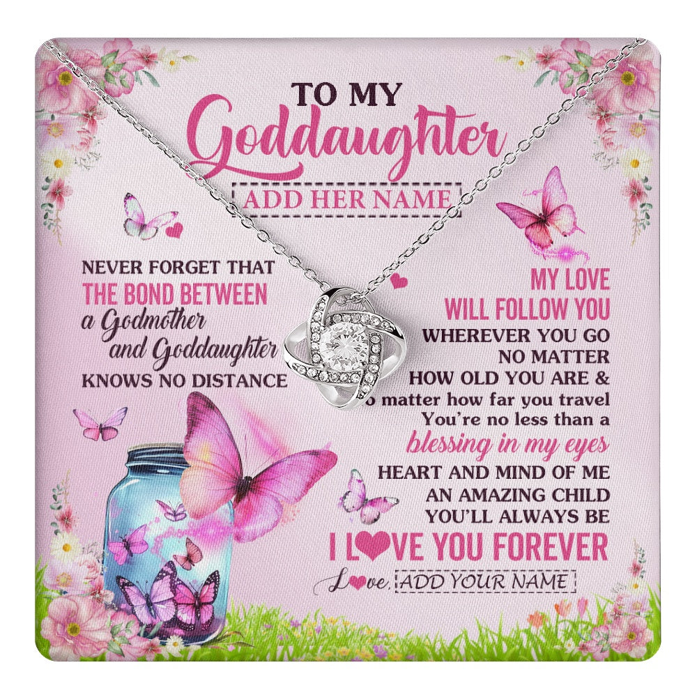 Love Knot Necklace 14K White Gold Finish | 1 | Personalized To My Goddaughter Butterfly Necklace From Godmother The Bond Between Goddaughter Birthday Gifts Graduation Christmas Jewelry Gift Box Message Card | https://teecentury.